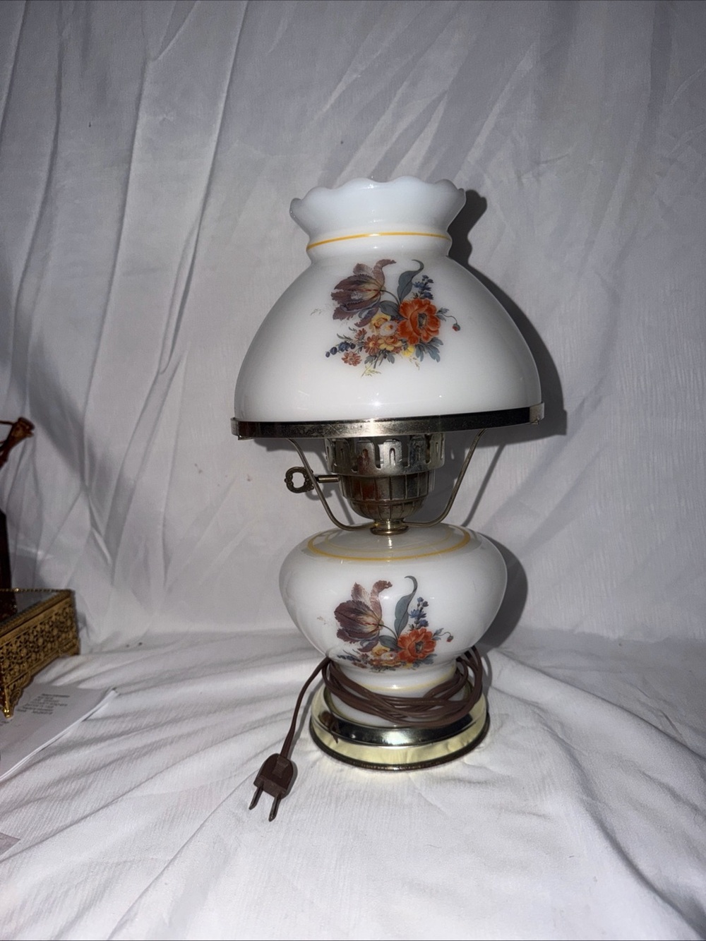 Vintage Floral Milk Glass "Gone With The Wind" Style Hurricane Lamp - Picture 16 of 16